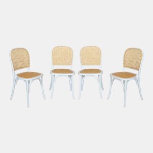 Cadeiras vintage de madeira e rattan, set de 4, Montparnasse, Branco, 44.5x48x89.5 cm