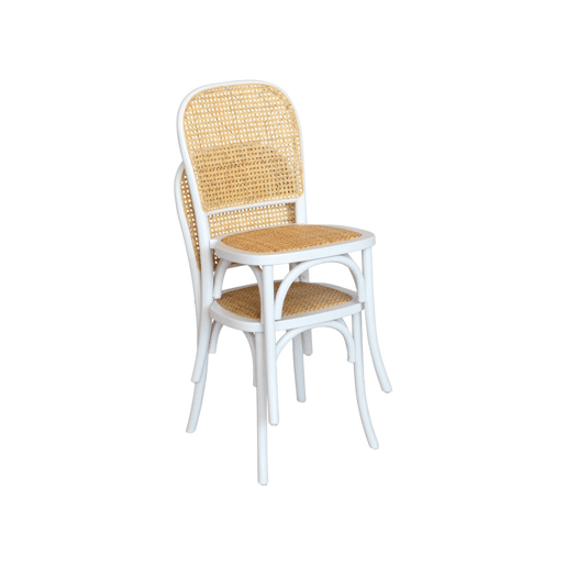 Cadeiras vintage de madeira e rattan, set de 4, Montparnasse, Branco, 44.5x48x89.5 cm