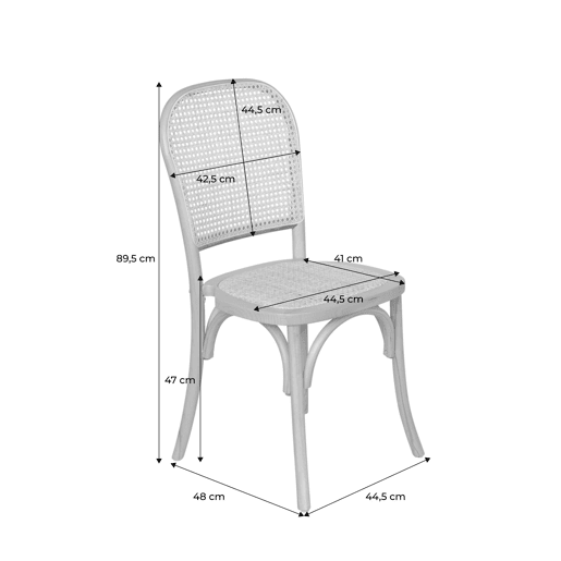 Cadeiras vintage de madeira e rattan, set de 4, Montparnasse, Branco, 44.5x48x89.5 cm