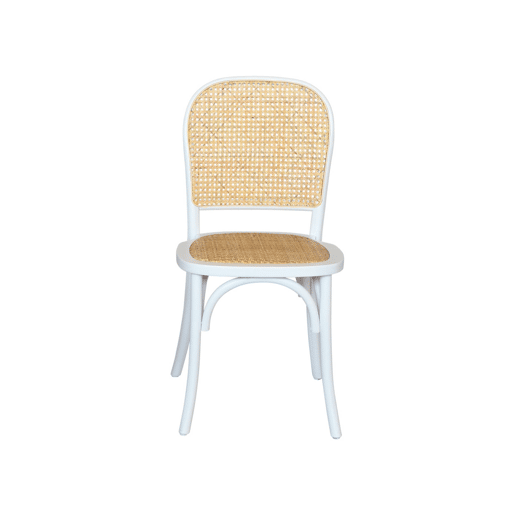Cadeiras vintage de madeira e rattan, set de 4, Montparnasse, Branco, 44.5x48x89.5 cm