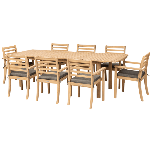 Conjunto de mobiliário de jardim extensível 180240cm PADAR em madeira de acácia 8 lugares - almofadas cinzentas