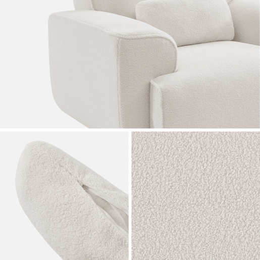 Poltrona de uma lugar em tecido boucle, Wallas boucle, Boucle branco, 116x97x73 cm