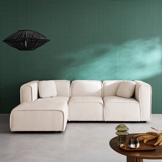 Sofá de canto esquerdo 3 lugares tecido, Lester, Beige, 230x145x70 cm