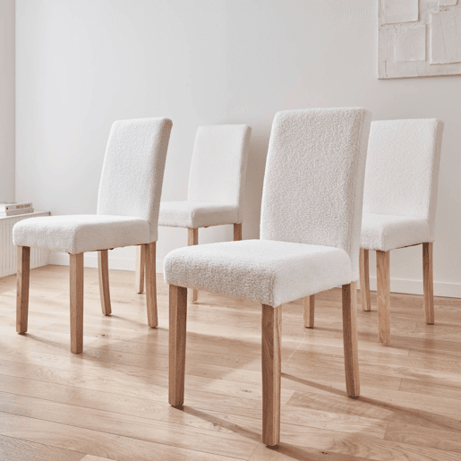 Cadeira encaracolada com pernas de madeira, set de 4, Rita, Branco, 43x56.5x92.5 cm
