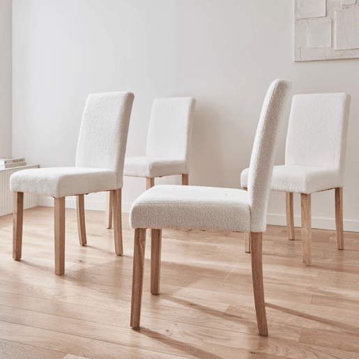 Cadeira encaracolada com pernas de madeira, set de 4, Rita, Branco, 43x56.5x92.5 cm