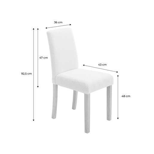 Cadeira encaracolada com pernas de madeira, set de 4, Rita, Branco, 43x56.5x92.5 cm