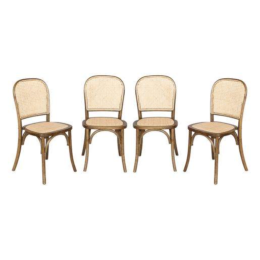 Cadeiras vintage de madeira e rattan, set de 4, Montparnasse, Castanho, 44.5x48x89.5 cm