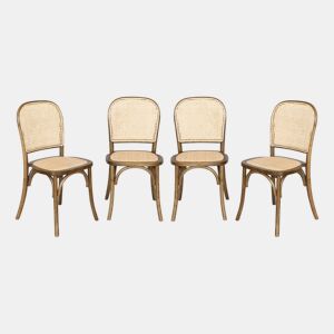 Cadeiras vintage de madeira e rattan, set de 4, Montparnasse, Castanho, 44.5x48x89.5 cm