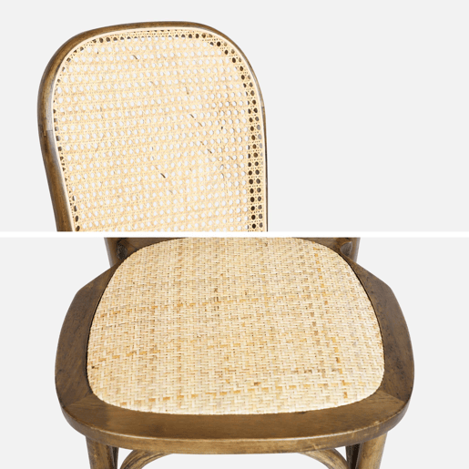 Cadeiras vintage de madeira e rattan, set de 4, Montparnasse, Castanho, 44.5x48x89.5 cm