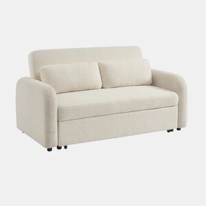 Sofá-cama conversível em tecido boucle arredondado 2 lugares, Lino boucle, Creme, 170x90x88 cm