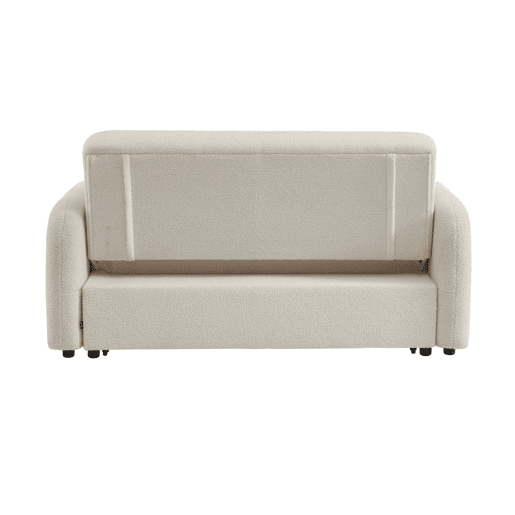Sofá-cama conversível em tecido boucle arredondado 2 lugares, Lino boucle, Creme, 170x90x88 cm