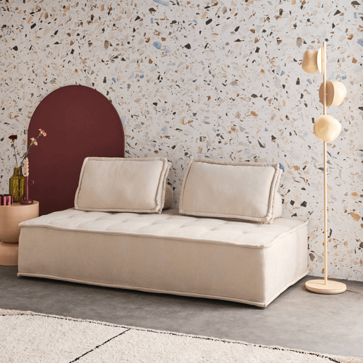 Sofá modular em tecido estofado de 2 lugares, Dao, Creme, 180x90x78 cm