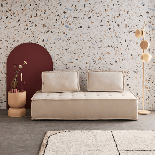 Sofá modular em tecido estofado de 2 lugares, Dao, Creme, 180x90x78 cm