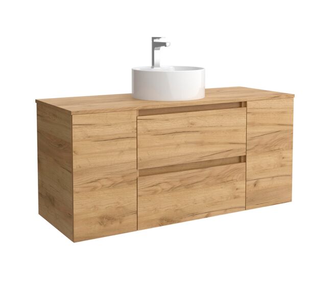 Mueble de baño bequia 120cm + coqueta 1 puerta centrado + encimera + lavabo posar| roble |120x45x54