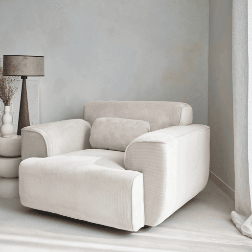 Cadeirão de bombazina em veludo canelado fino, 1 lugar, Wallas veludo cotelê, Creme, 116x97x73 cm