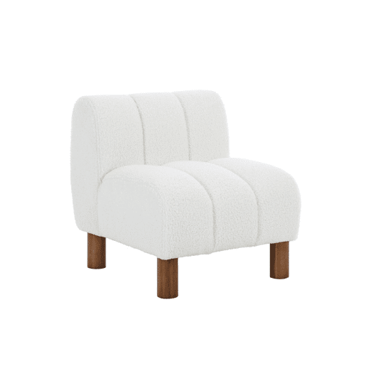 Cadeira infantil pés arredondados madeira de seringueira e boucle, Angel Kids, Branco, 46x55x52.5 cm
