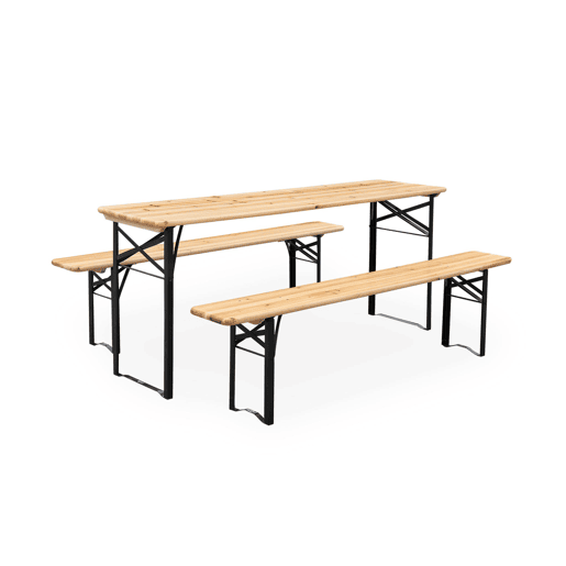 Mesa de madeira + 2 bancos rebatíveis, 6 pessoas, Bayonne, Natural, 177x49.5x75.5 cm