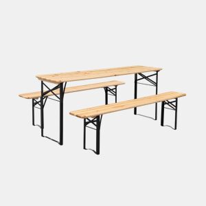 Mesa de madeira + 2 bancos rebatíveis, 6 pessoas, Bayonne, Natural, 177x49.5x75.5 cm