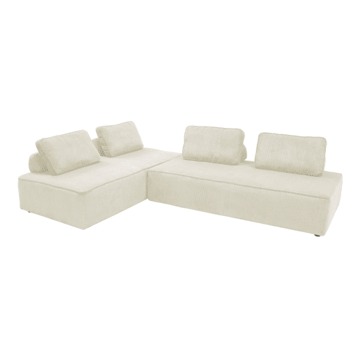 Sofá modular em tecido veludo canelado de 4 lugares, Lao, Creme, 180x90x78 cm