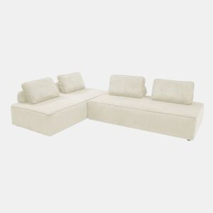 Sofá modular em tecido veludo canelado de 4 lugares, Lao, Creme, 180x90x78 cm