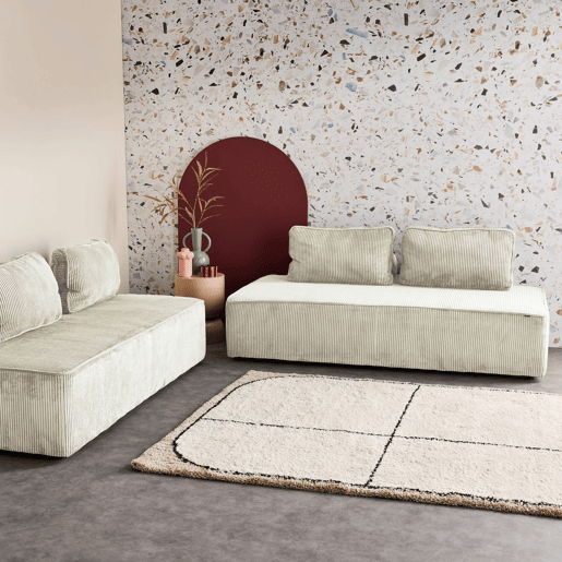 Sofá modular em tecido veludo canelado de 4 lugares, Lao, Creme, 180x90x78 cm