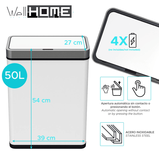 Lixeira com sensor automático Well Home e filtro de odores