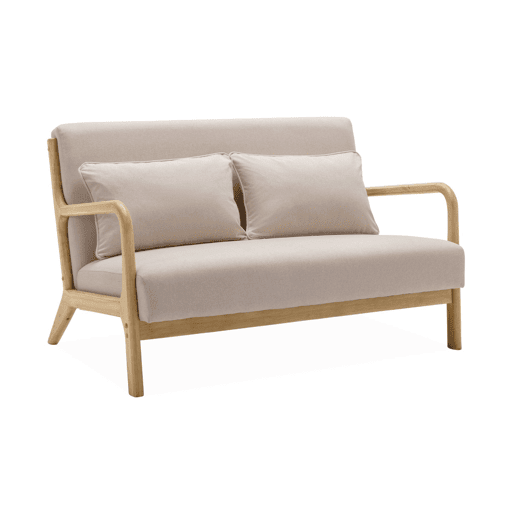 Banco de design em madeira e tecido, Lorens, Beige, 124x83x77 cm