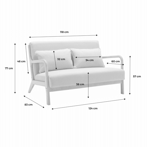 Banco de design em madeira e tecido, Lorens, Beige, 124x83x77 cm