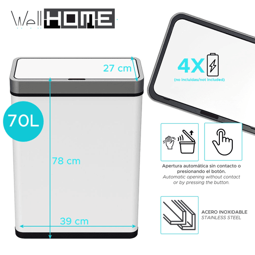 Lixeira com sensor automático Well Home e filtro de odores Lixeira com sensor automático Well Home e filtro de odores
