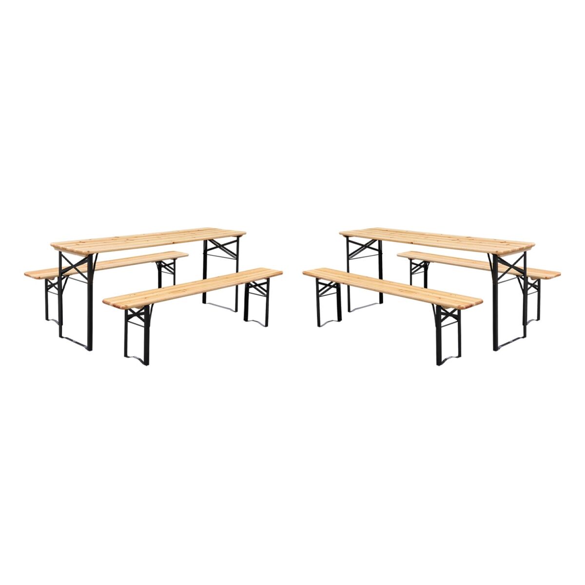 Mesa de recepción plegable de madera de pino con 2 bancos (juego de 2), bayonne, natural, 177x49,5x75,5 cm