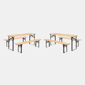 Mesa de recepção dobrável em madeira de pinho 2 bancos (conjunto de 2), Bayonne, Natural, 177x49.5x75.5 cm