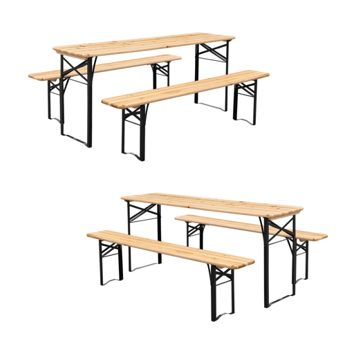 Mesa de recepção dobrável em madeira de pinho 2 bancos (conjunto de 2), Bayonne, Natural, 177x49.5x75.5 cm