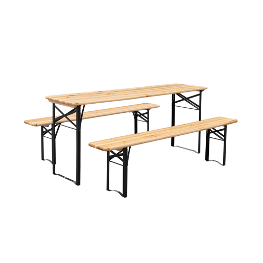 Mesa de recepção dobrável em madeira de pinho 2 bancos (conjunto de 2), Bayonne, Natural, 177x49.5x75.5 cm