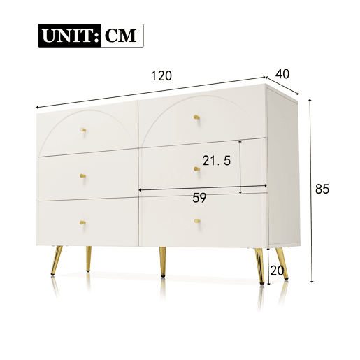 Cômoda de madeira e metal com 6 gavetas,branco Cômoda de madeira e metal com 6 gavetas,branco