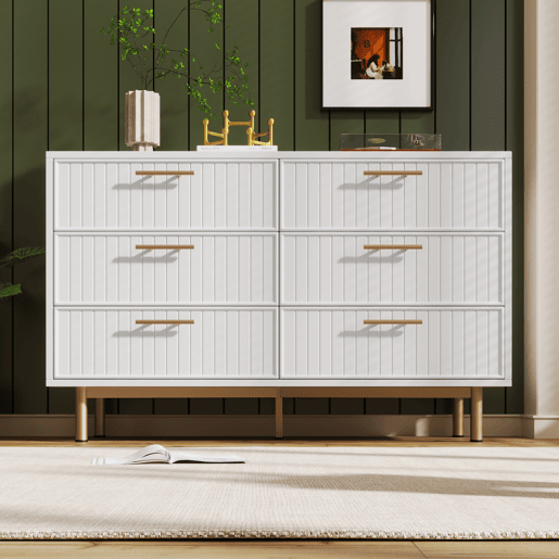 Cômoda de painel de partículas com 6 gavetas,branco Cômoda de painel de partículas com 6 gavetas,branco