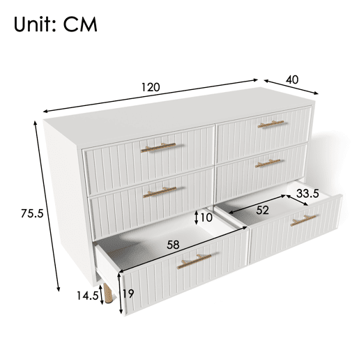 Cômoda de painel de partículas com 6 gavetas,branco Cômoda de painel de partículas com 6 gavetas,branco