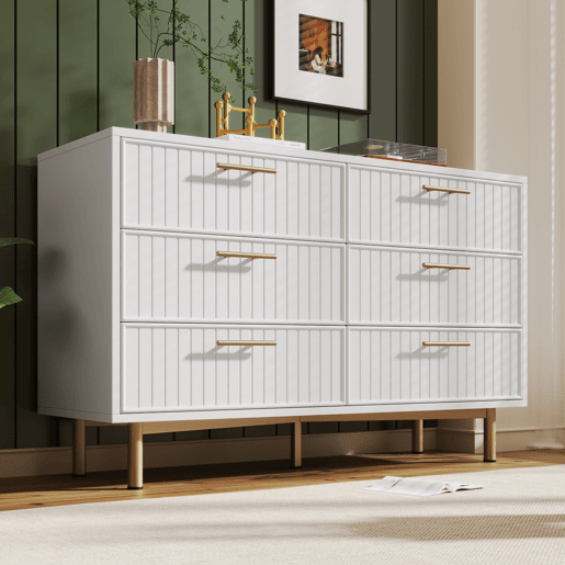 Cômoda de painel de partículas com 6 gavetas,branco Cômoda de painel de partículas com 6 gavetas,branco