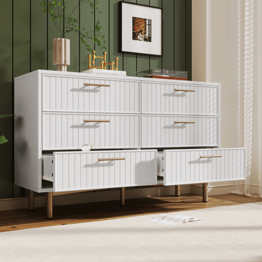 Cômoda de painel de partículas com 6 gavetas,branco Cômoda de painel de partículas com 6 gavetas,branco