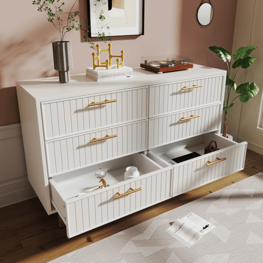 Cômoda de painel de partículas com 6 gavetas,branco Cômoda de painel de partículas com 6 gavetas,branco
