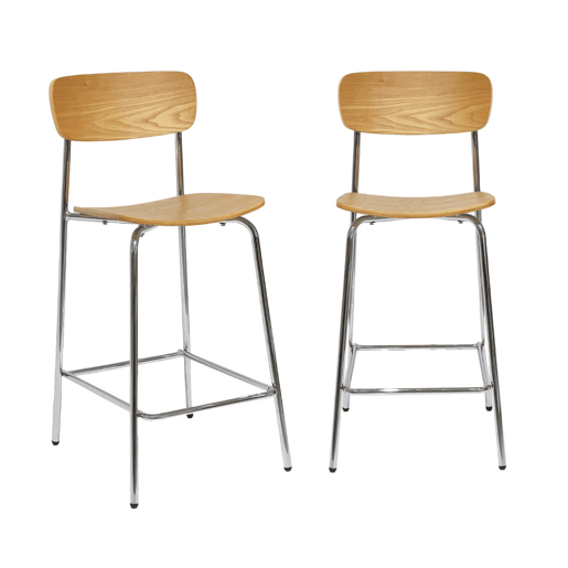 Banco alto de cozinha compensado e folheado de madeira, set de 2 , Toby, Cinza perolado, 42.5x50x94 cm