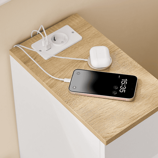 Mesa de cabeceira fina com estação de carregamento, porta USB e porta tipo C, branca, 20 x 35 x 60 cm, SoBuy FBT111-E-WN