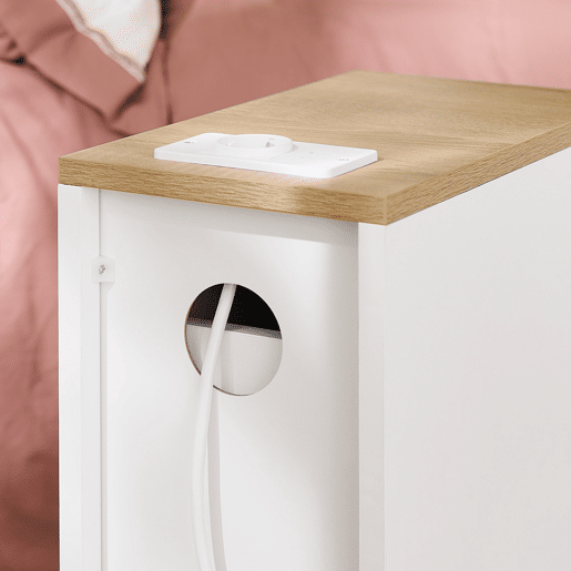 Mesa de cabeceira fina com estação de carregamento, porta USB e porta tipo C, branca, 20 x 35 x 60 cm, SoBuy FBT111-E-WN