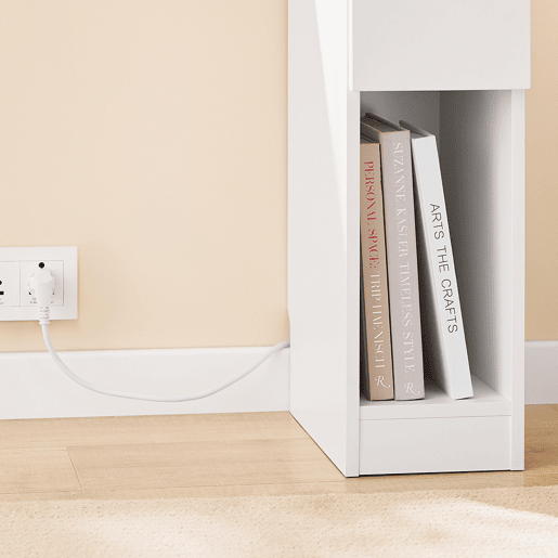 Mesa de cabeceira fina com estação de carregamento, porta USB e porta tipo C, branca, 20 x 35 x 60 cm, SoBuy FBT111-E-WN