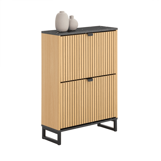 SoBuy Armário para Sapatos Compacto Design Escandinavo Preto Madeira Clara 60x24x88cm FSR202-N