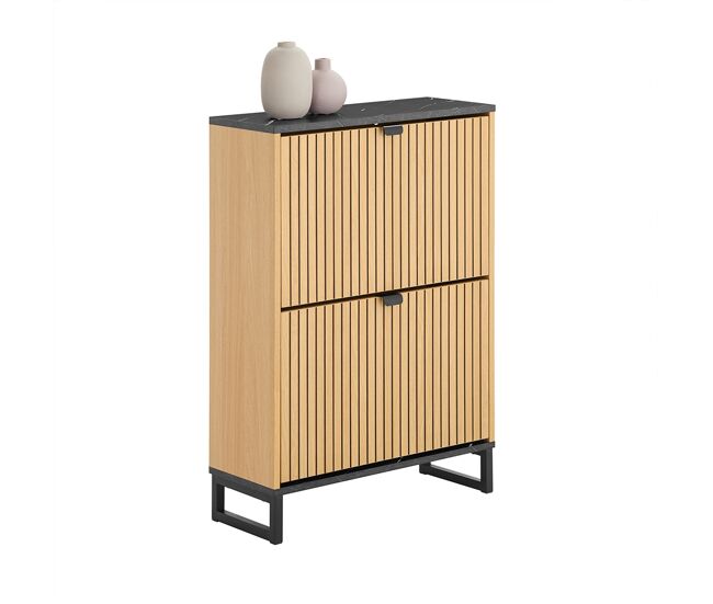 Sobuy mueble organizador de zapatos diseño escandinavo 60x24x88 cm negro y madera claro fsr202-n