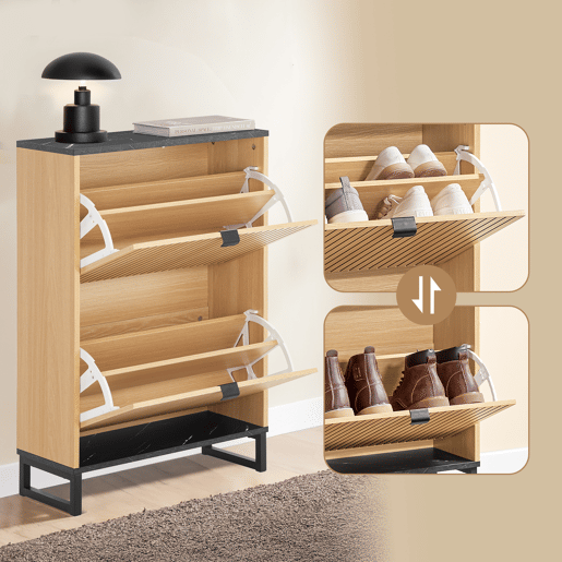 SoBuy Armário para Sapatos Compacto Design Escandinavo Preto Madeira Clara 60x24x88cm FSR202-N