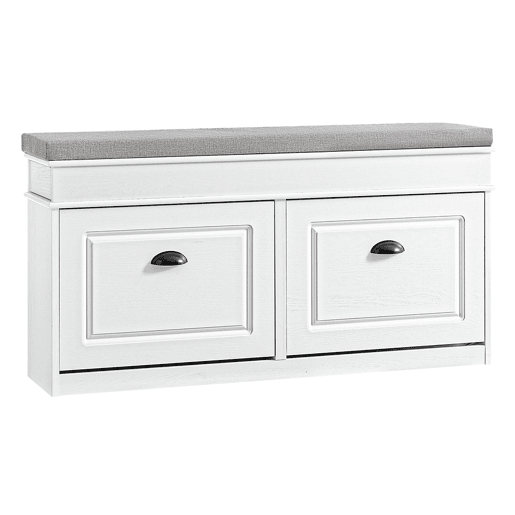 SoBuy Banco para Sapatos com 2 Portas Basculantes e Almofada Removível Branco 104x24x51cm FSR64-WG