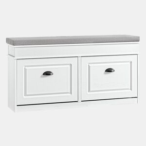 SoBuy Banco para Sapatos com 2 Portas Basculantes e Almofada Removível Branco 104x24x51cm FSR64-WG