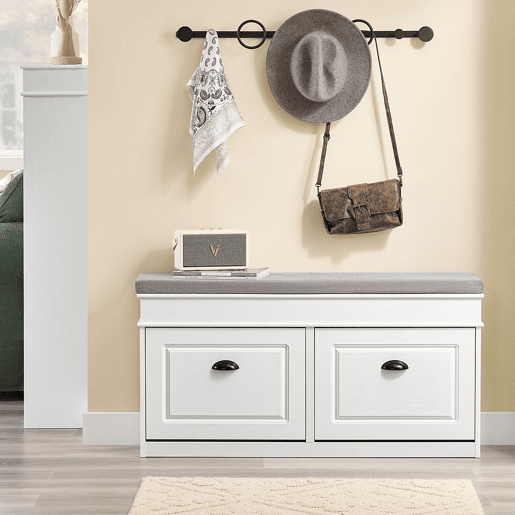 SoBuy Banco para Sapatos com 2 Portas Basculantes e Almofada Removível Branco 104x24x51cm FSR64-WG