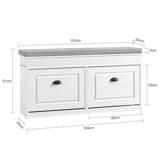 SoBuy Banco para Sapatos com 2 Portas Basculantes e Almofada Removível Branco 104x24x51cm FSR64-WG